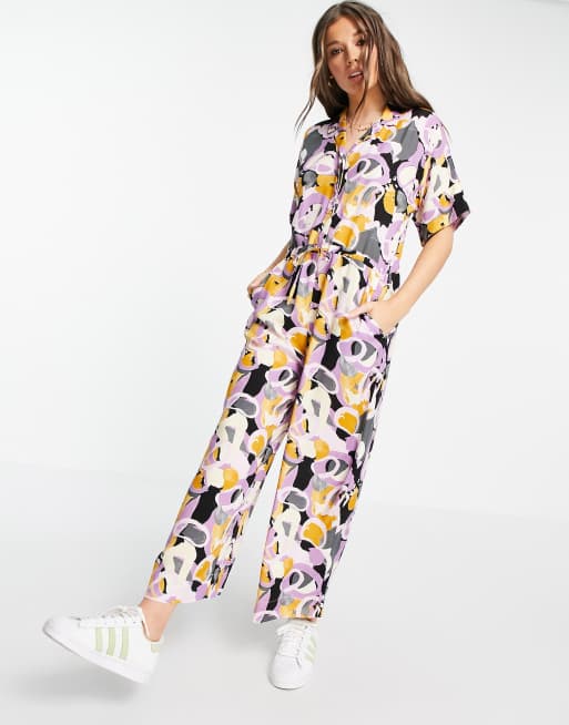 Monki - Kalolo - Jumpsuit met gestrikte taille en print in paars