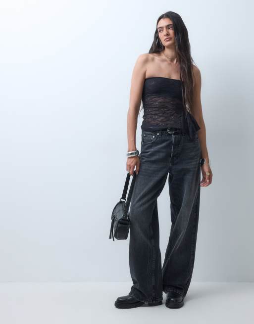 Monki kanten bandeautop met ruches in zwart, exclusief bij ASOS, 2 van 9