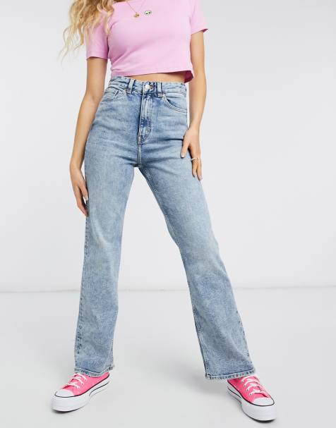 Monki Kaori cotton flared jeans in vintage blue - MBLUE
