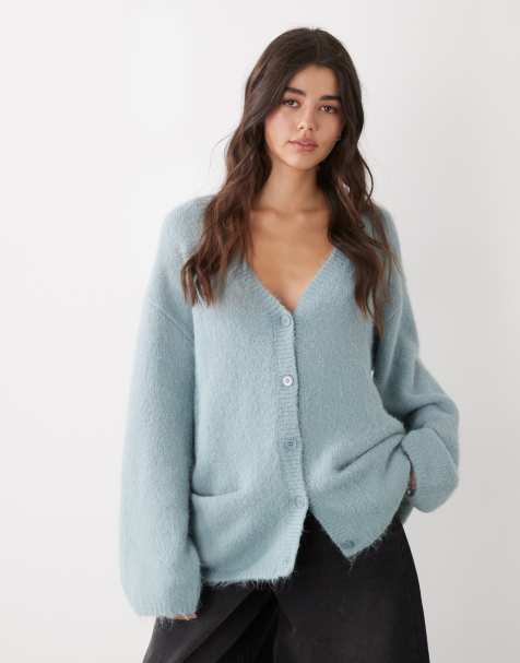 Monki – Kardigan oversize w kolorze zgaszonego błękitu - view 1