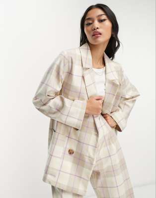 Monki - Karierter Oversize-Blazer in Beige, Kombiteil-Neutral