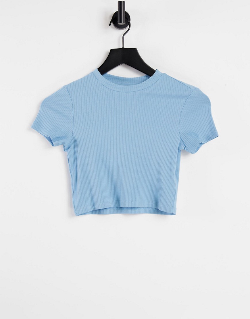 Monki - Karo - T-shirt corta in cotone organico blu