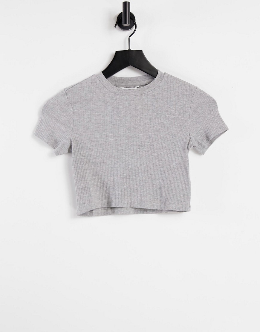 Monki - Karo - T-shirt corta in cotone organico grigio chiaro