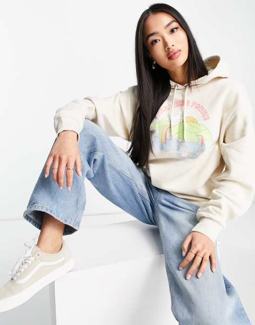 Monki - Katoenen bedrukte slogan hoodie in beige - BEIGE