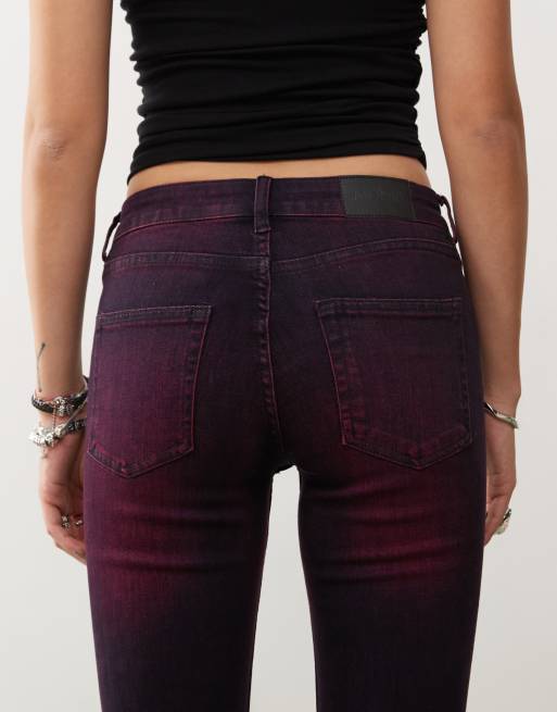 Monki - Katsumi - Flared bootcut jeans met lage taille in paarse overdye, 4 van 5