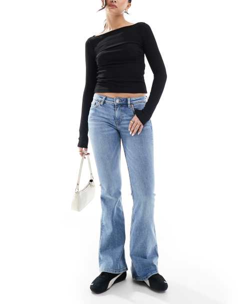 Monki - Katsumi - Jeans bootcut a zampa lavaggio blu vintage con vita bassa - view 1