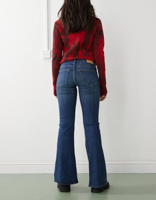 Monki Katsumi low waist boot cut flare jeans in dark ocean blue wash