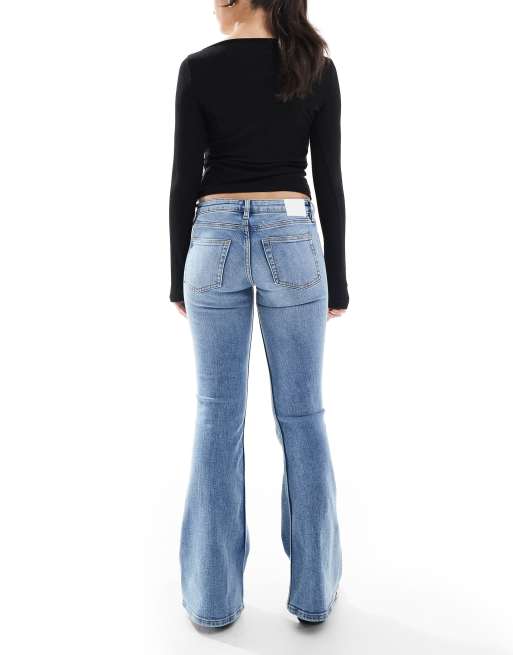 Monki Katsumi low waist bootcut flared jeans in vintage blue wash 