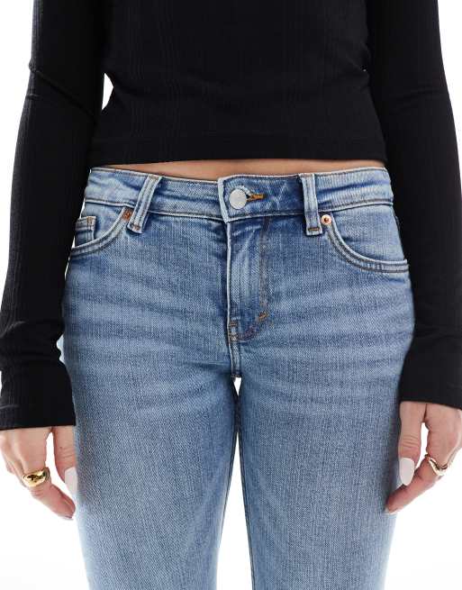 Monki Katsumi low waist bootcut flared jeans in vintage blue wash 