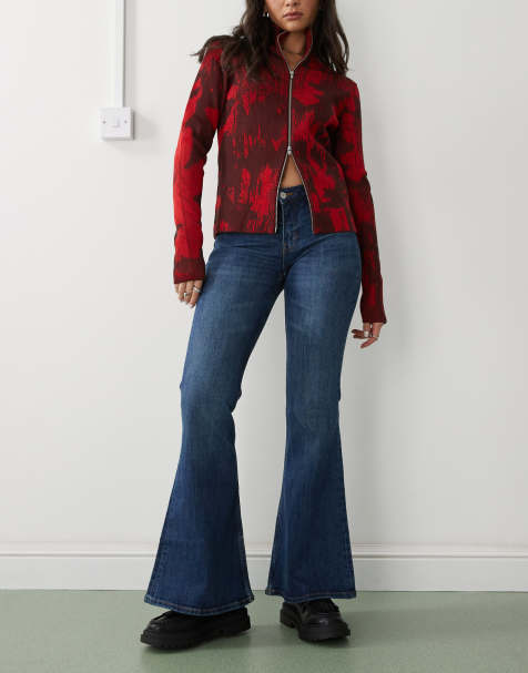 Monki – Katsumi – Mörkt havsblå, utsvängda jeans med boot cut-passform, låg midja och tvättad finish - view 1