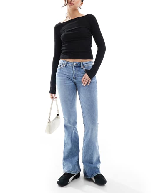 Monki – Katsumi – Niebieskie jeansy dzwony bootcut z obniżonym stanem w stylu vintage 