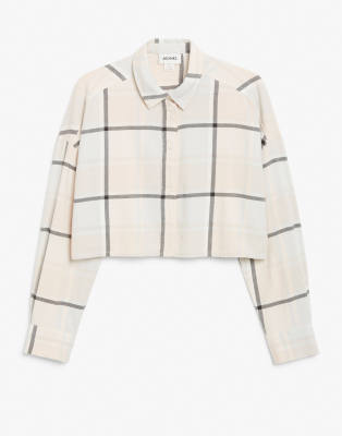 Kelly cotton check print cropped shirt in pastel pink
