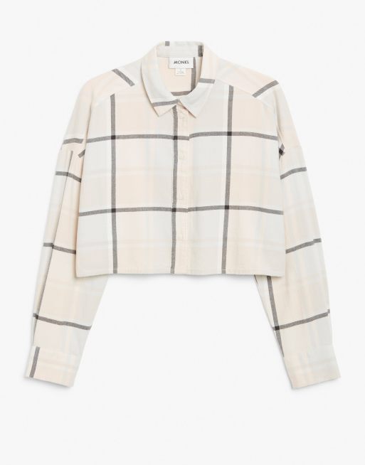 Monki Kelly cotton check print cropped shirt in pastel pink