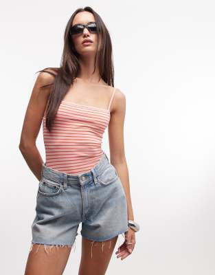 Monki Kelly square neck spaghetti strap tank top in pink and red stripes