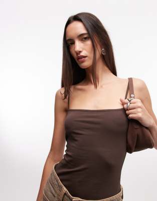 Monki Kelly Straight Strap Tank Top In Brown