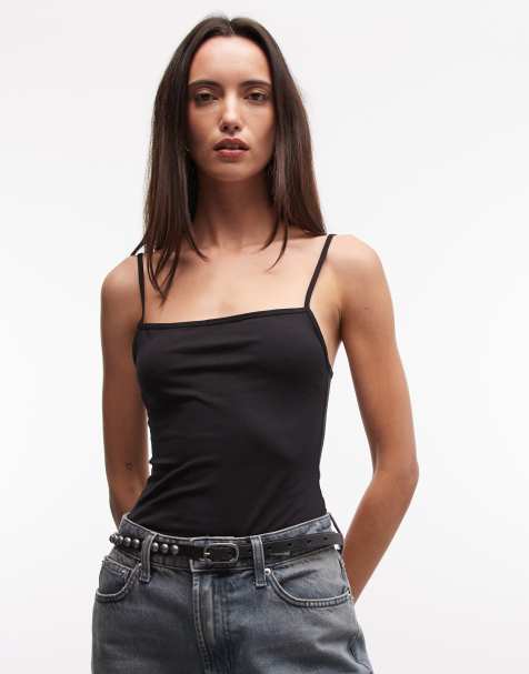 Monki Kelly straight strap vest in black - view 1