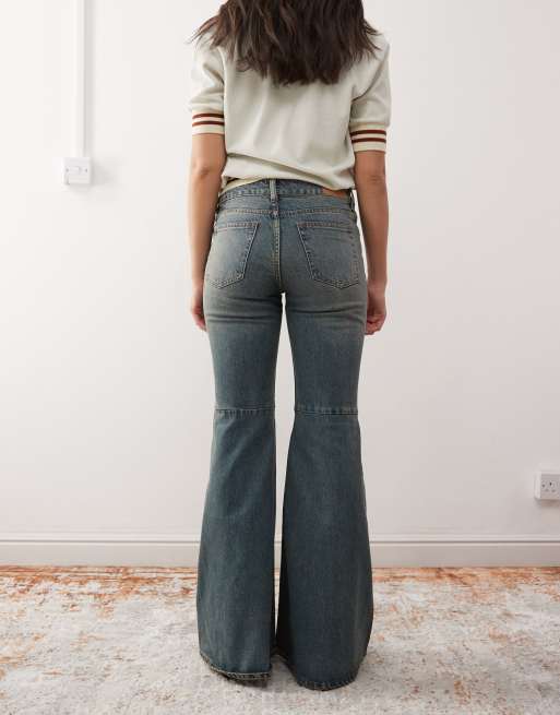 Monki Kiki low rise waist loose flare jeans in canyon darkwash blue, 2 of 5