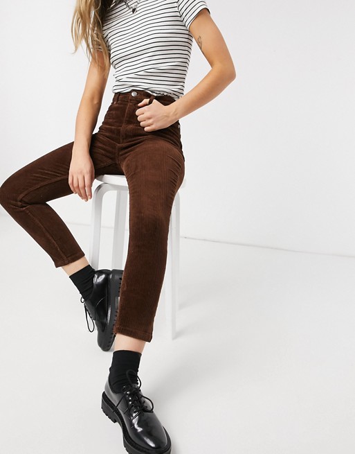 Monki Kimmy cotton cord trousers in brown