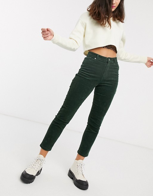 Monki Kimmy slim fit cord trousers in green