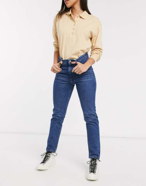 Monki – Kimomo – Blå mom jeans i bomull med hög midja – MBLUE, 4 av 4
