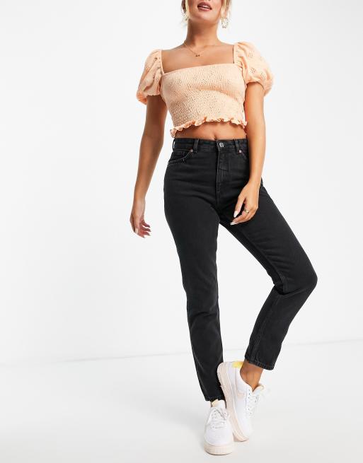 Monki Kimomo high waist mom jeans with cotton in wash black - BLACK