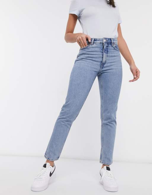 Monki Kimomo High Waist Mom Jeans With Organic Cotton In Mid Blue Asos