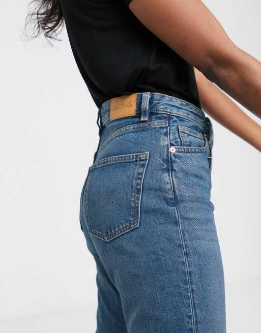Monki - Kimomo - Højtaljede blå mom-jeans i bomuld - MBLUE, 3 af 4