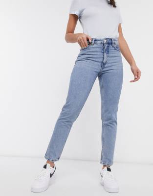 Monki - Kimomo - Mom jeans van biologisch katoen met hoge taille in medium  blauw | ASOS