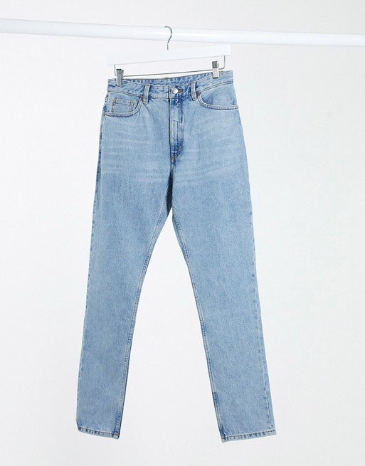 Monki Kimomo Xtra Long high waist mom jeans with organic cotton in mid blue