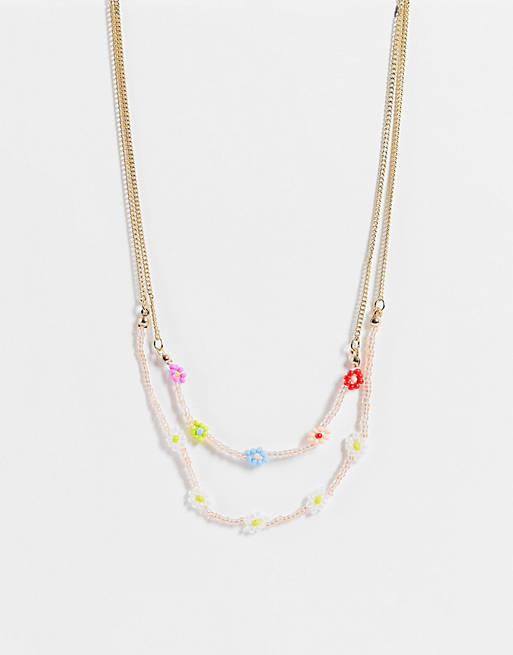 Monki Kit flower beaded necklace in multi