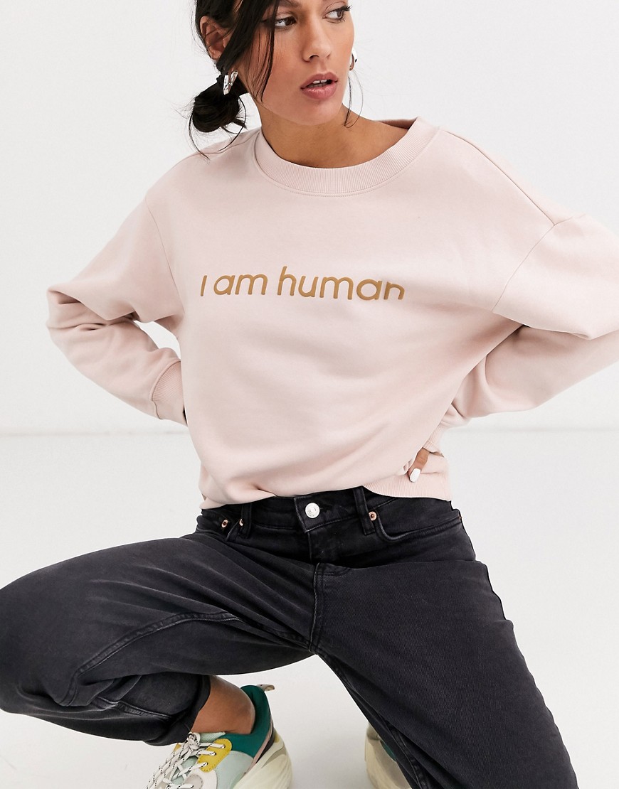 Monki - Klassiek sweatshirt met ronde hals en slogan in roze
