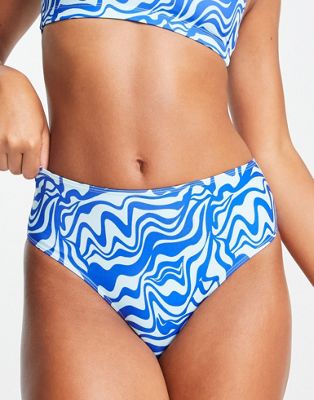 Monki cheeky bikini briefs in blue wavey print - ASOS Price Checker