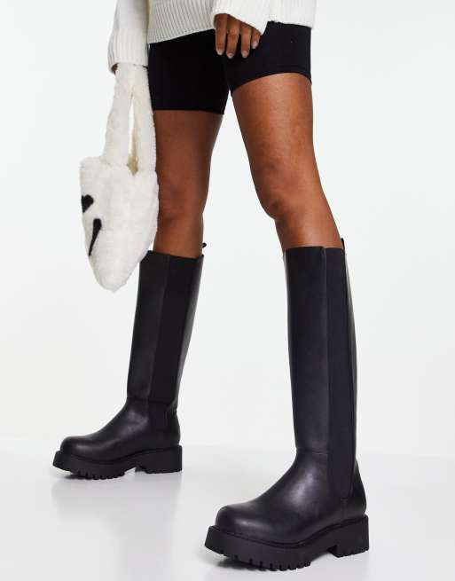 Mockingbird Prædiken entusiastisk Monki knee high flat chunky boots in black - BLACK | ASOS