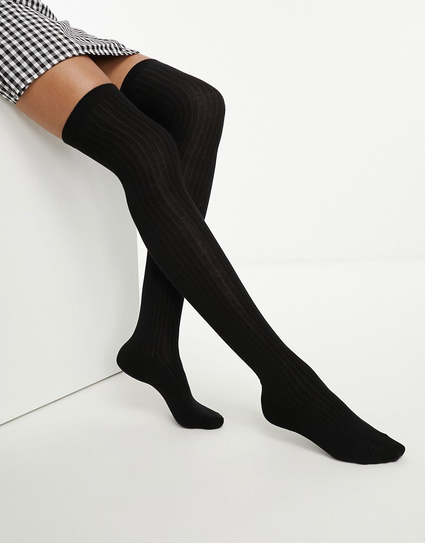 Monki Knee High Socks In Black