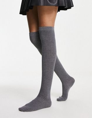 Monki knee high socks in grey