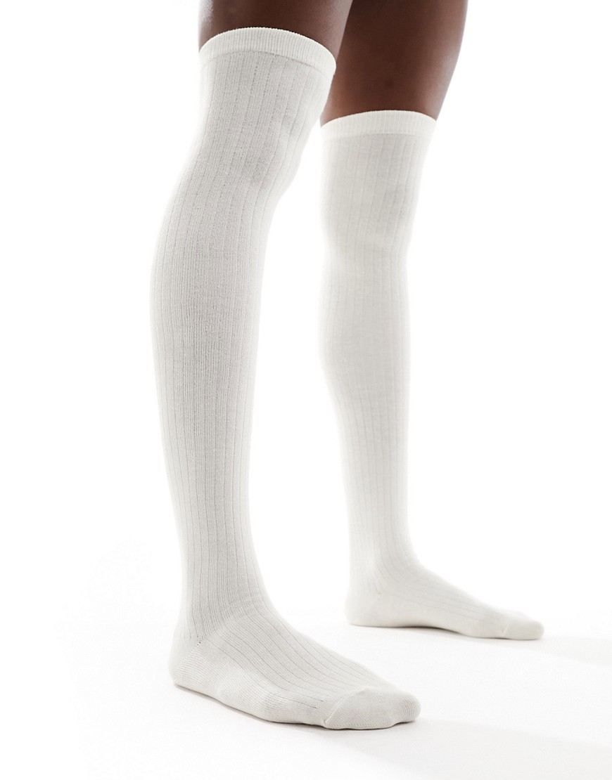 Monki Knee High Socks In White-neutral