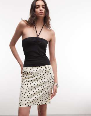 Monki - Knielanger Rock in Zitronengelb mit Polka Dots und niedrigem Bund