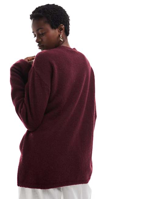 Monki knit bow tie up cardigan in burgundy | ASOS Monki knit bow tie up cardigan in burgundy | ASOS