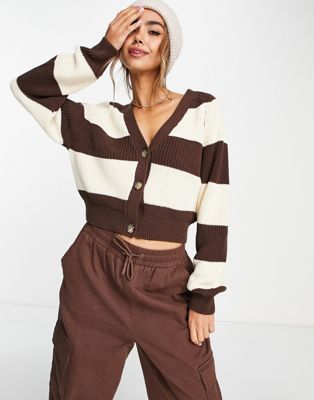 Monki knit button front cardigan in brown stripe