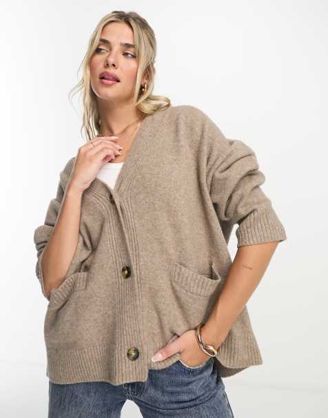Monki knit button front cardigan in brown - view 1