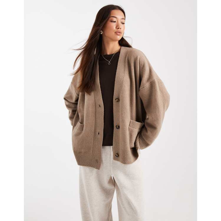 Monki knit button front cardigan in brown | ASOS
