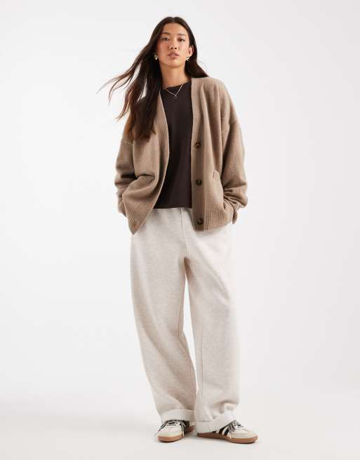 Monki knit button front cardigan in brown, 3 of 4