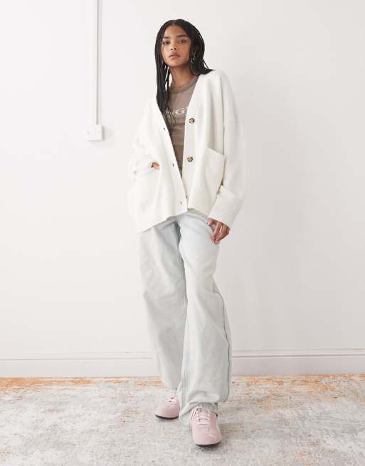 Monki knit button front cardigan in ecru, 2 of 4