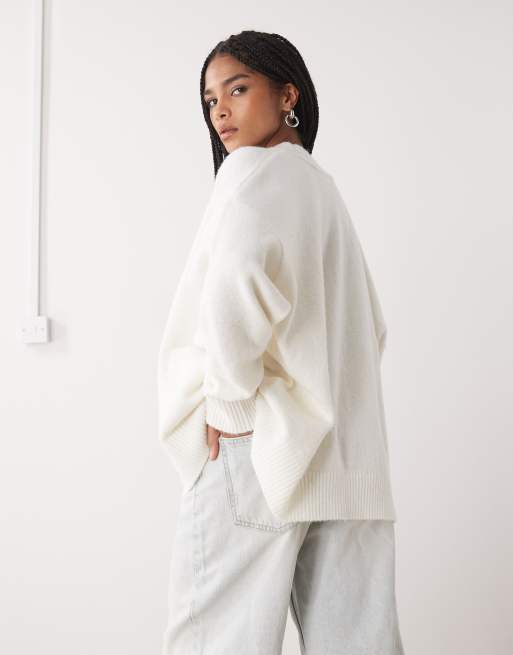 Monki knit button front cardigan in ecru, 3 of 4