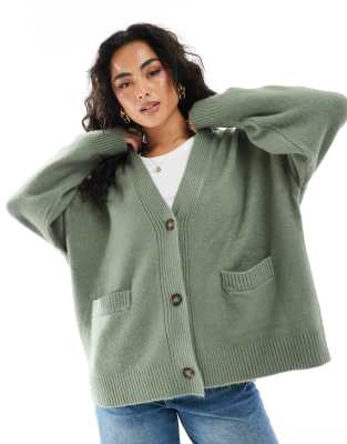 Monki Knit Button Front Cardigan In Light Green