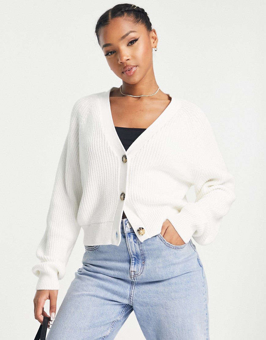 Monki knit button front cardigan in white