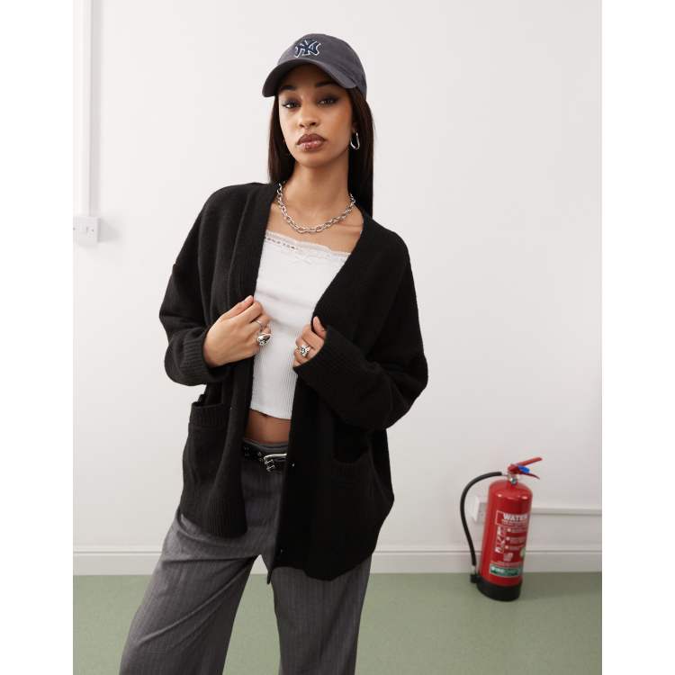 Monki knit button front oversized cardigan in black ASOS