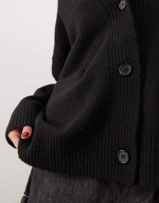 Monki knit button front oversized cardigan in black