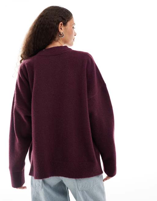 Burgundy oversized cardigan hot sale