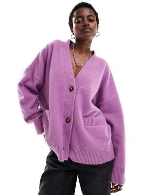 Monki Knit Button Front Oversized Cardigan In Lilac-purple